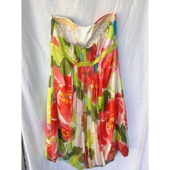 Cache Vintage Women's Floral Strapless SILK Bubble Dress Empire Waist Tropical - Picture 4 of 8